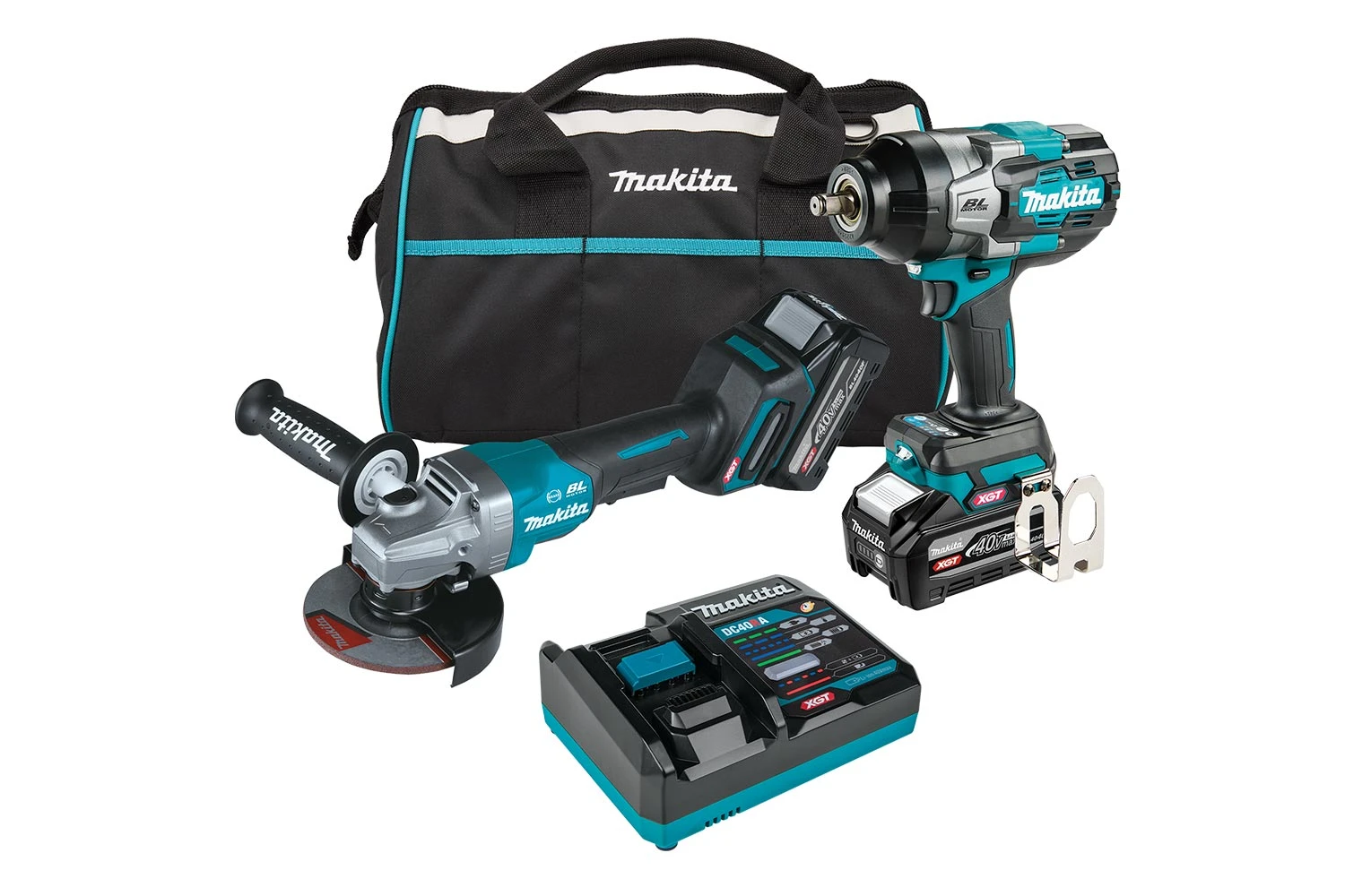 Makita DK0271G201 40Vmax XGT Brushless Impact Wrench and Angle Grinder Combo (4.0Ah) Kit