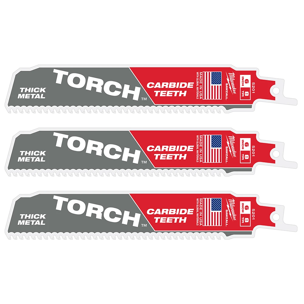 SAWZALL™ The TORCH™ with Carbide Teeth 150mm 6" 8TPI Blade 3 Pack