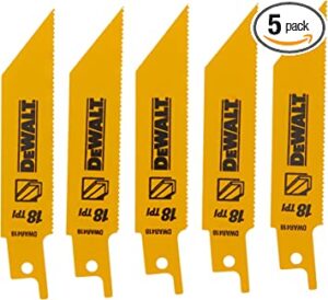 PREORDER Dewalt DW4810 DEWALT 4" 18TPI  BI-METAL RECIPROCATING SAW BLADE 5PK(Box Qty 50)