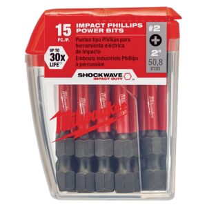 Preorder Milwaukee 48325004 SHOCKWAVE™ Power Bit Phillips #2 50mm (2") - 15 Pk
