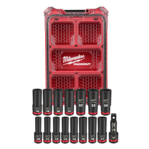 Milwaukee 49666803 SHOCKWAVE 16pce 1/2" Drive Metric Deep Impact Socket PACKOUT Set