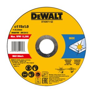 PREORDER Dewalt DT43971-QZ HIGH PERFORMANCE BONDED DISC THIN FAST CUT (10 X TIN) 115MM X 1.0MM X 22.23MM(Box Qty 10)