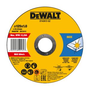 PREORDER Dewalt DT43972-QZ HIGH PERFORMANCE BONDED DISC THIN FAST CUT (10 X TIN) 125MM X 1.0MM X 22.23MM(Box Qty 10)