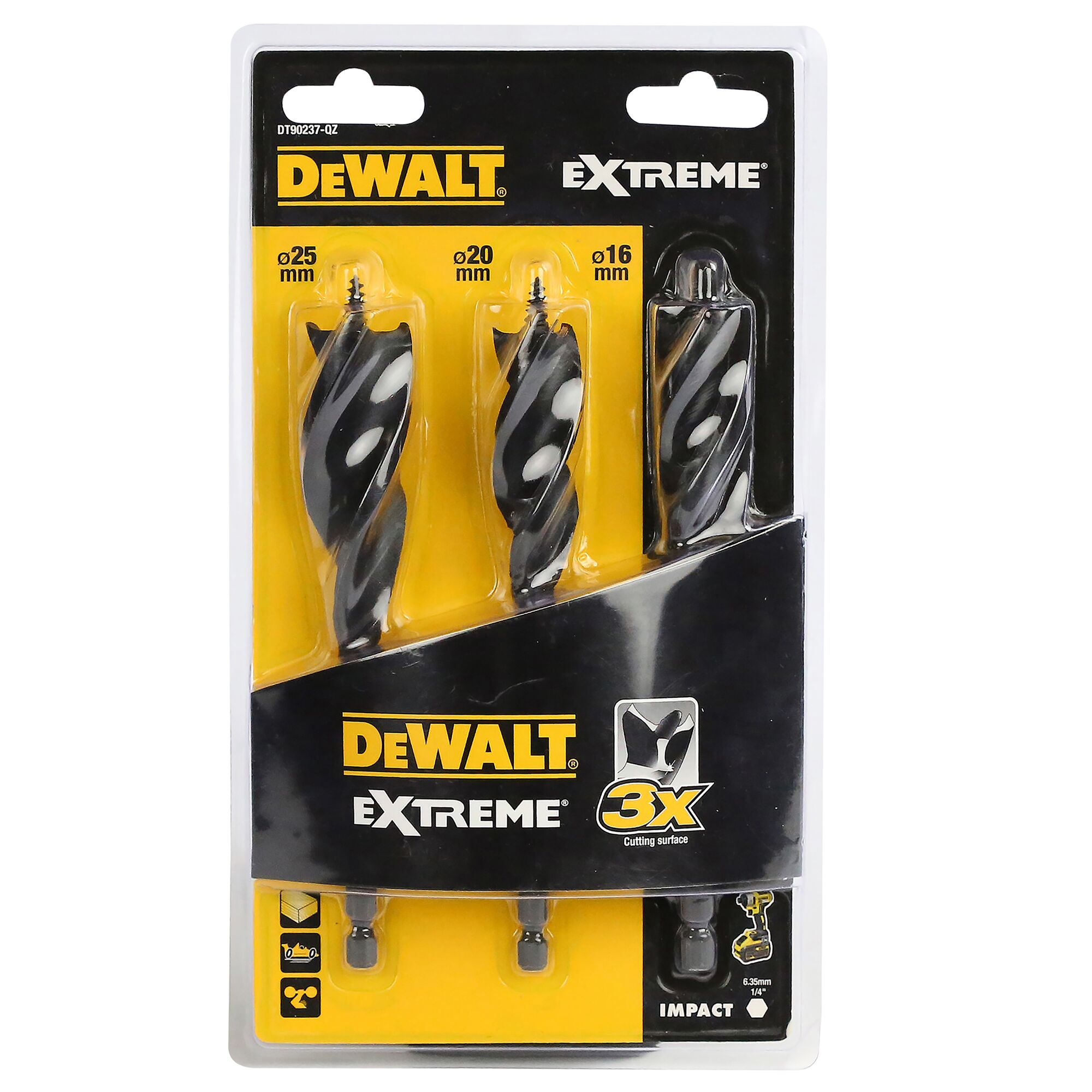 PREORDER Dewalt DT90237-QZ SPADE BIT TRI FLUTE EXT 3PC SET 152MM(Box Qty 6)