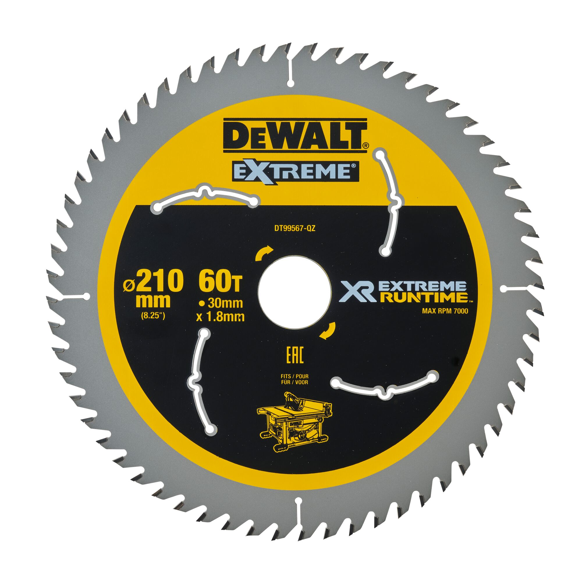 PREORDER Dewalt DT99567-QZ SAW BLADE XR EXTREME RUNTIME 210MM x 30 60T WOOD(Box Qty 25)