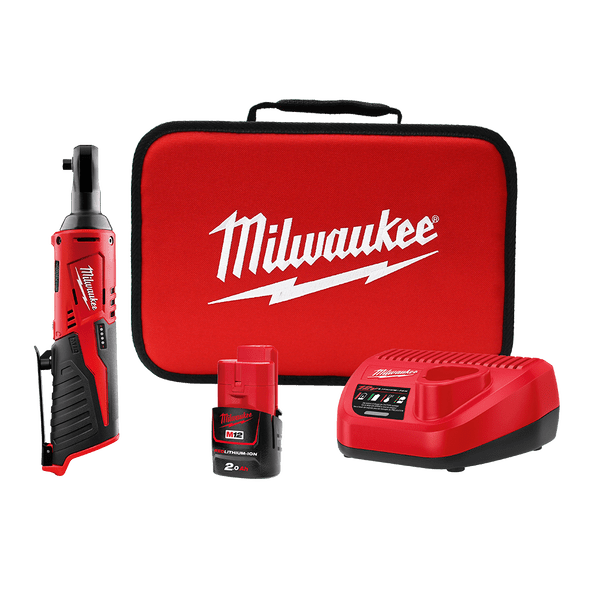 M12IR-201B M12 Cordless Ratchet – includes 1x 2.0Ah Red Lithium Battery, Charger and Carry Bag