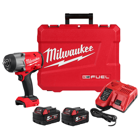 Milwaukee M18FHIW2F12502C 18V 5.0Ah Li-ion Cordless Fuel 1/2" Drive High Torque Impact Wrench with Friction Ring Combo Kit