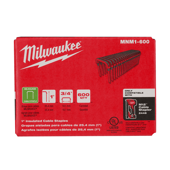 MNM1600/24  Milwaukee 25mm insulated cable staples 600pk (24 pack) used for M12bcst0