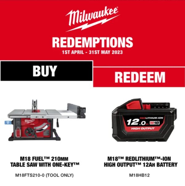 M18FTS210-0 Milwaukee M18 FUEL ONE-KEY Cordless Table Saw 210mm 18v (Bare Tool)